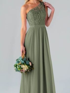 NWT Sz 2 Kennedy Blue "Shannon" One Shoulder Beaded Formal Dress in Moss Green